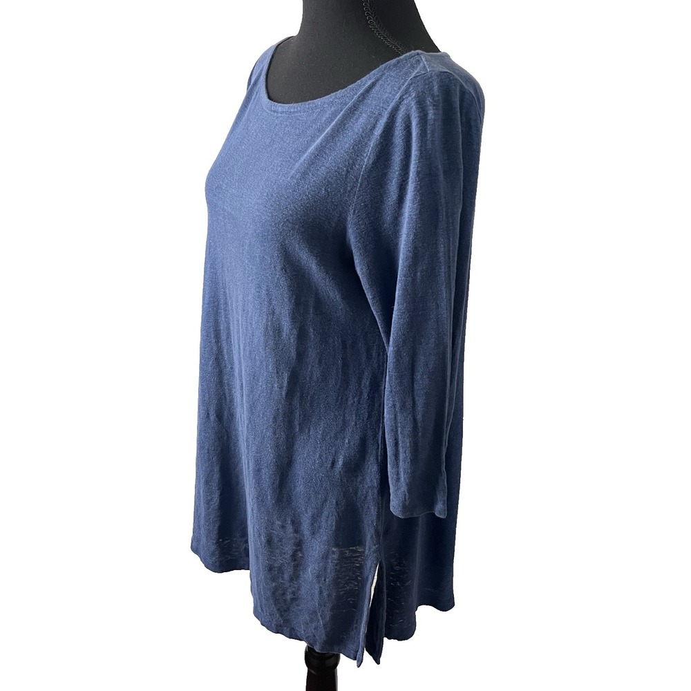 Eileen Fisher Organic Linen Tunic Top Women's M Blue Boat Neck‎ Lagenlook - Picture 3 of 6
